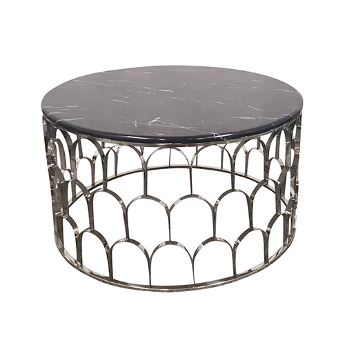 Falcon Round Faux Marble Stainless Silver Base Metal Frame Coffee Table